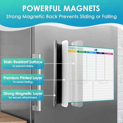 MaxGear Weekly Dry Erase Board for Fridge, Magnetic Calendar Whiteboard Planner for Refrigerator with Stain Resistant Technology, Include 7 Fine Point Markers and 1 Eraser, 16"x12"