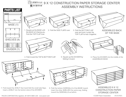 Pacon Classroom Keepers 9x12 Construction Paper Storage with 15 Slots - Recyclable, USA Made, White, 9-3/8"H x 29-1/4"W x 12-7/8"D - Storage / Holds 9"x12" Paper