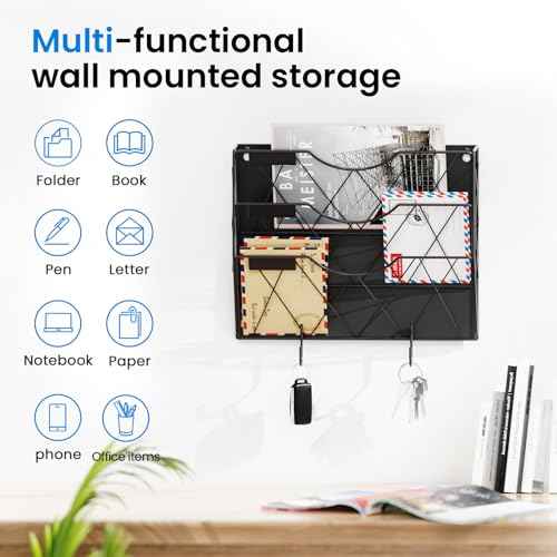 Magnetic File Holder for Refrigerator & Cabinets | No-Drill Wall Mount Organizer | 3-Tier Vertical Mail & Magazine Holder for Office/Home (Black, Space-Saving Design)