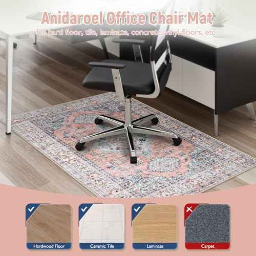 Anidaroel 48"x60" Office Chair Mat for Hardwood Floor, Floor Mat for Office Chair, Boho Under Desk Rug, Office Rugs for Rolling Chairs, Anti-Slip Desk Chair Mat for Hardwood, Terracotta