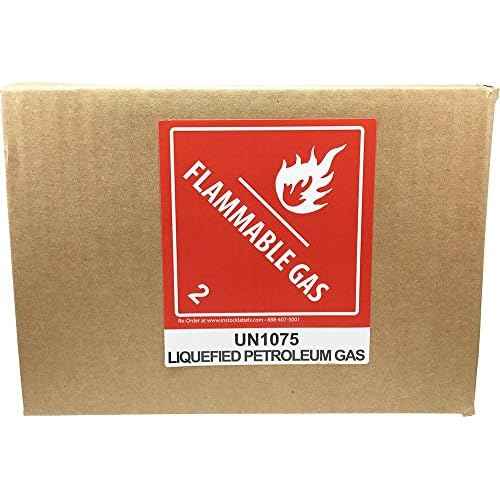 Hazard Class 2 D.O.T. UN1075 Liquified Petroleum Gas Flammable Gas Labels 4 x 4 3/4 Inch Square 500 Adhesive Labels