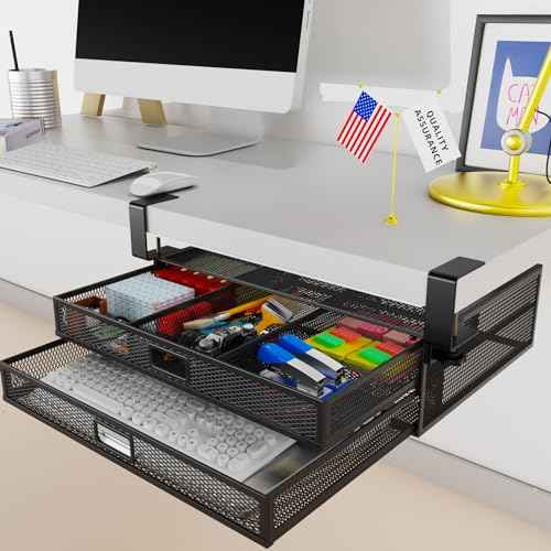 Under Desk Drawer Organizer No Drilling 2 Slide Out Drawer Under Table Storage Drawer Clamp On Under Desk Management Drawer Organizer Suitable for Home and Office