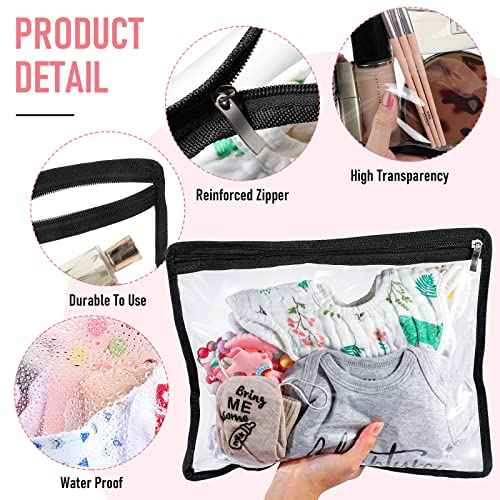 Outus 8 Pcs Clear Zipper Pouches Pencil Pouches PVC Makeup Pouch Envelopes Folder Storage Multi Purpose Pouch Document File Organization Bags, Office Supplies (Black Edgin,13 x 10.5 Inches)