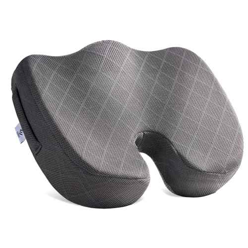 EPSCY Memory Foam Seat Cushion for Office Chair, Car, Airplane & Bleachers ? Ergonomic Support for Sciatica, Hip & Tailbone Pain Relief ? Comfort Pad for Long Sitting, Office Workers & Driver - Grey