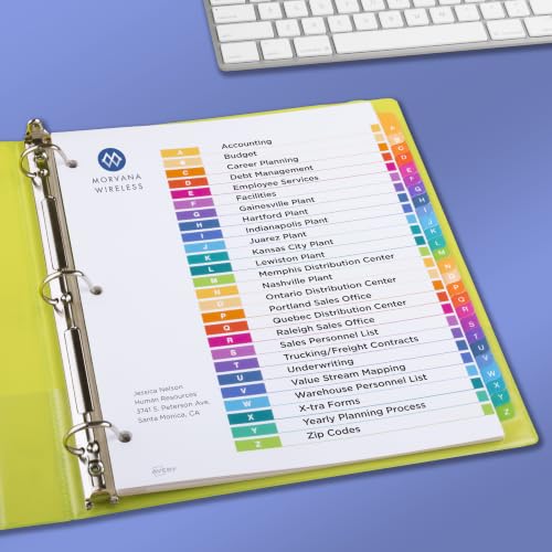 Avery A-Z Multicolor Table of Contents Dividers 26-Tab Set - 0.281H x 11L x 11W