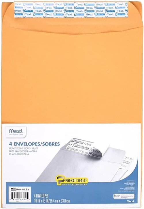 Meadwestvaco Heavyweight Kraft Press-It-Seal-It Envelopes - 10" X 13", 4 Count