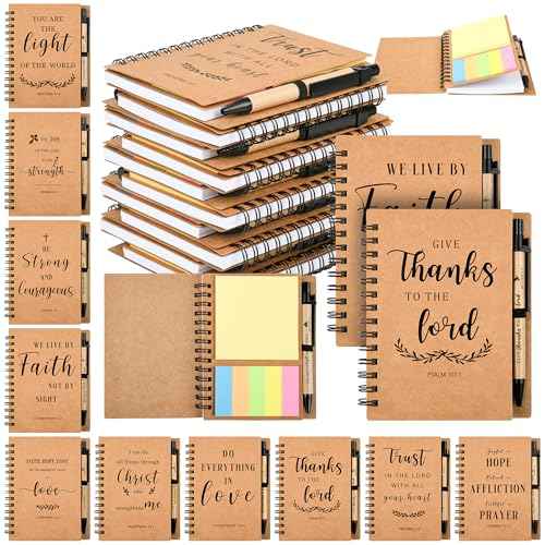 60 Pcs / 30 Sets Prayer Journal for Woman, Christian Gifts Small Notebooks Bulk with Pen for Teens, Blank Lined Bible Journal for Sunday School Class and Church Visitor