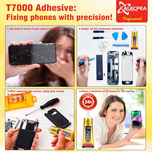 ALECPEA T-7000 Black Adhesive Glue 2PCS 15ml — Waterproof Precision Repair for Phone, Electronics, Jewelry & Crafts