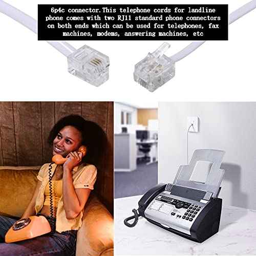 15 Feet Long Telephone Extension Cord Phone Cable Line Wire, with Standard RJ11 Plug and 1 in-Line Couplers and 15 Cable Clip Holders-White