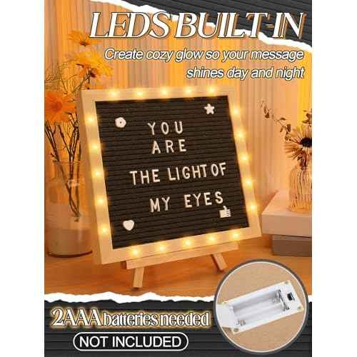 Light up Letter Board with LED Lights - 10in ¡¿ 10in Felt Changeable Message Board with Frame Letters for Halloween Wedding Party Home Fall Decorations Housewarming Gifts, Black