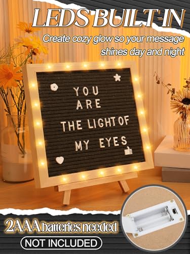 Aulock Black Light-Up Felt Letter Board 10x10in with Changeable Letters & Tripod
