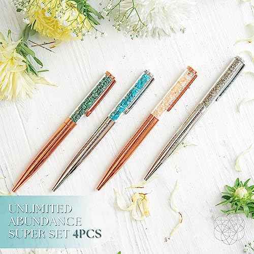 Conscious Items - Crystal Pen Set Citrine Malachite Pyrite Apatite - Rose Gold Pen Set with Crystals - Real Natural Healing Crystal Pens with Crystal - Unlimited Abundance - Manifestation Pen Set