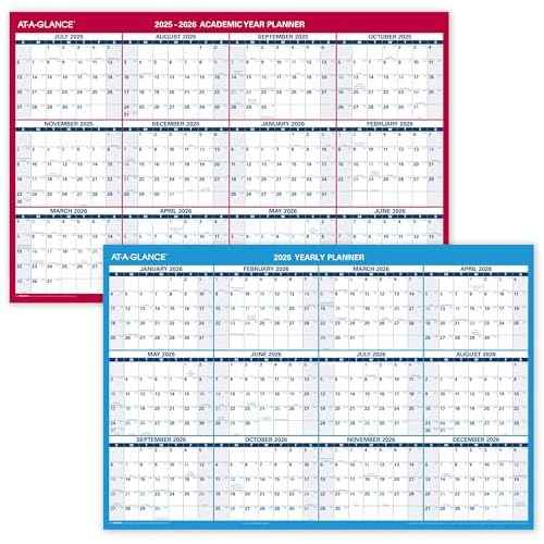 AT-A-GLANCE 2026 Erasable Calendar, Dry Erase Wall Planner, 36" x 24", Large, Yearly, Horizontal/Vertical, Seasons in Bloom (PM200P2826)