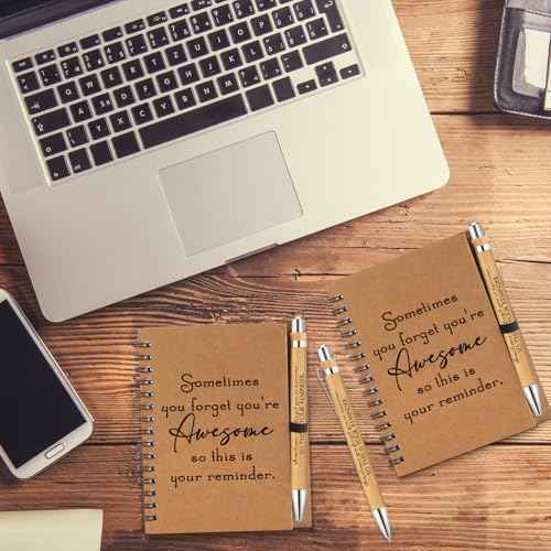 Honoson 30 Sets Spiral Notebooks Sets Employee Thank You Gifts Inspirational Journals with Retractable Bamboo Pens Bulk Encouragement Notepad for School Teacher, Awesome Sign