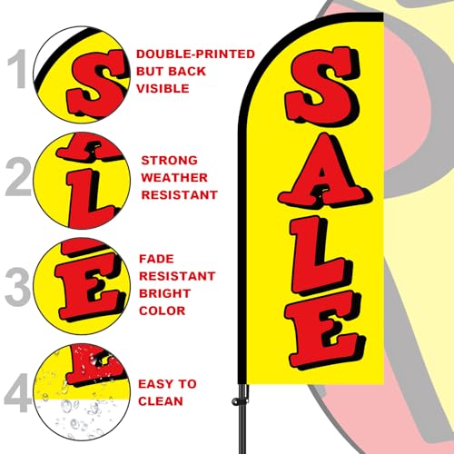 2 Sets Sale Themed Swooper Flag with Storage Bag Flagpole Kit and Ground Stake, 7 ft Sale Banner Feather Flag for Retail Store Business Advertising (Yellow, White)