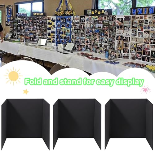 3-Pack Black Trifold Display Boards, 24 x 16 Inches Tri-Fold Corrugated Presentation Boards for Classroom Projects, Science Fairs, Business Events, and Exhibits