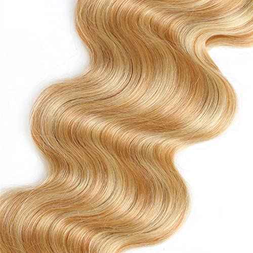 22 24 26 Inch P27/613 Highlight Blonde Bundles Human Hair Body Wave Bundles Honey Blonde Body Wave Bundle Unprocessed Brazilian Virgin Weave Hair 3 Bundle 50 Gram Per Bundle