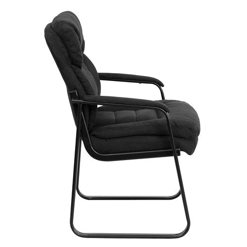 Flash Furniture Isla Black Microfiber Executive Side Reception Chair with Lumbar Support and Sled Base