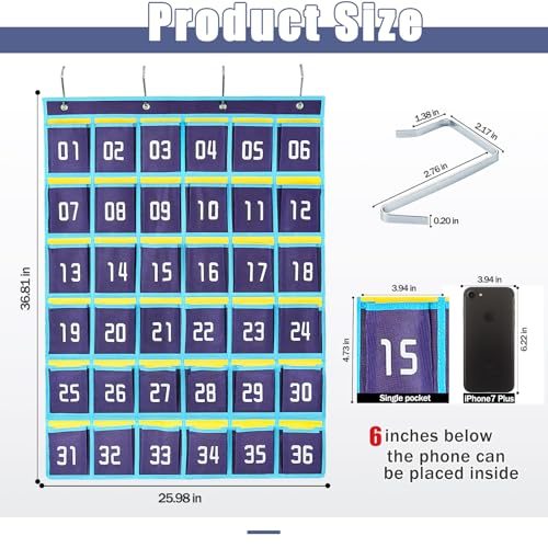 Loghot 36 Pockets Classroom Cell Phone & Calculator Organizer - Blue