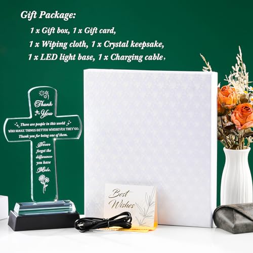 Movdyka Thank You Gifts for Women Men - Crystal Cross-Shaped Plaque with Light Base - Appreciation Inspirational Gift for Boss, Coworker, Teacher, Mentor, Mom, Friend, Doctor Grateful Present Ideas