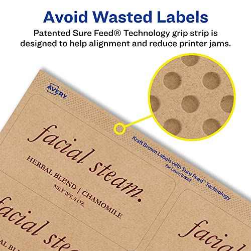Avery Kraft Brown Rectangle Labels, Sure Feed Technology, 2" x 3", 400 Kraft Brown Labels, Print-to-The-Edge, Laser/Inkjet Printable