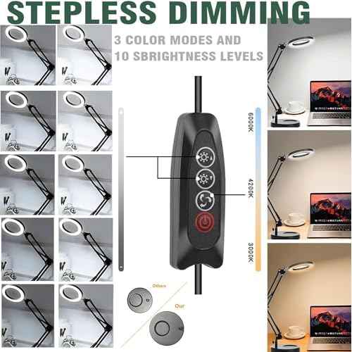 Magnifying Glass with Light and Stand, 10X Magnifying Lamp, 2-in-1 Magnifying Desk Lamp with Clamp, 3 Color Mode, Magnifying Glasses with Light for Close Work (Base £¦ Clamp)