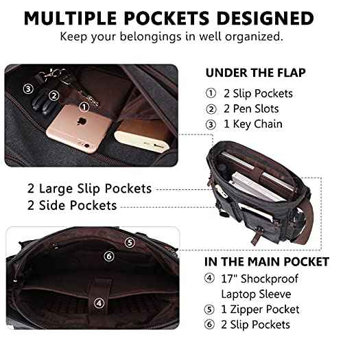 Messenger Bag for Men,Vintage Water Reistant Canvas 17 Inch Laptop Bag Satchel Shoulder Bag Gray