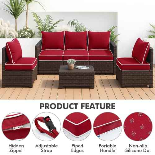 MIULEE Outdoor Seat Cushion Set Red 24 x 24 x 4 Inch Waterproof & Fade Resistant Deep Seat and Back Patio Furniture Cushions with Handle and Adjustable Straps Cushions for Chair Couch