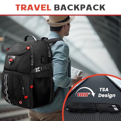 Extra Large Travel Laptop Backpack,18.4 inch XXXL Gaming Backpack, TSA Friendly College Daypack Big Capacity Heavy Duty Business Suitcase Daypack Bag USB Port for Men/Women-Black