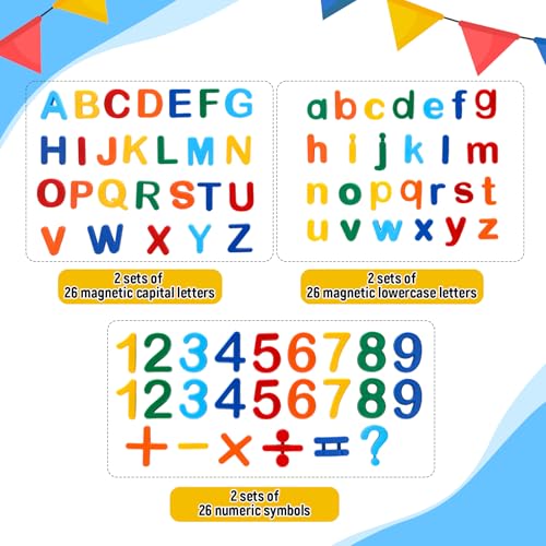Magnetic Alphabet Letters and Number Board Kit with 16x24 Whiteboard, 156 Letters Numbers, 30 Magnets, 16 Markers, 4 Whiteboard Erasers for Christmas Teaching Birthday Gift, Classroom School