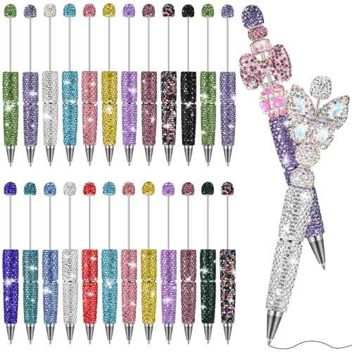 Tondiamo 24 Pcs Full Rhinestone Beadable Pens Glitter Bling Fancy Pens for Beads Trendy Stuff Diamond Cute Assorted Ballpoint Kit Cute for DIY Craft Making Christmas Birthday Favor(Multicolor)
