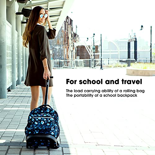 J World Sundance Laptop Rolling Backpack for Girls Boys. Roller Bookbag with Wheels, Vintage Rose