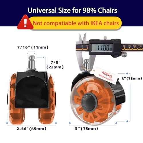 Hirate Office Chair Caster Wheels Heavy Duty(Set of 5), 3¡± Dual Ball Roller Furniture Chair Casters Replacement Mute Rolling for Hardwood Floors & Carpet Universal Fit 7/16" x 7/8", Orange