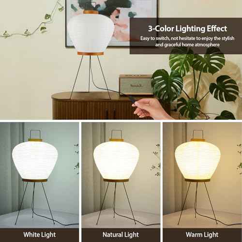 Noguchi Paper Lamp, Akari Floor Lamp, Japanese Lantern Ideal for Bedside, Living Room, and Japandi D?cor (Wooden Round)