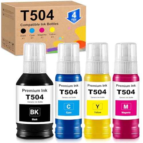 504 Ink Refill Bottles Replacement for T504 BK T504 C T504 M T504 Y Ink Bottle Compatible for L4150 L4160 L6171 Printer Ink 504 (1Black 1Cyan 1Magenta 1Yellow, 4-Pack)