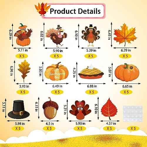 Lucleag 60PCS Thanksgiving Cutouts for Bulletin Board Decoration, Thanksgiving Turkey Leaves Pumpkins Acorn Cutouts for Thanksgiving Fall School Office Classroom Bulletin Board Decorations