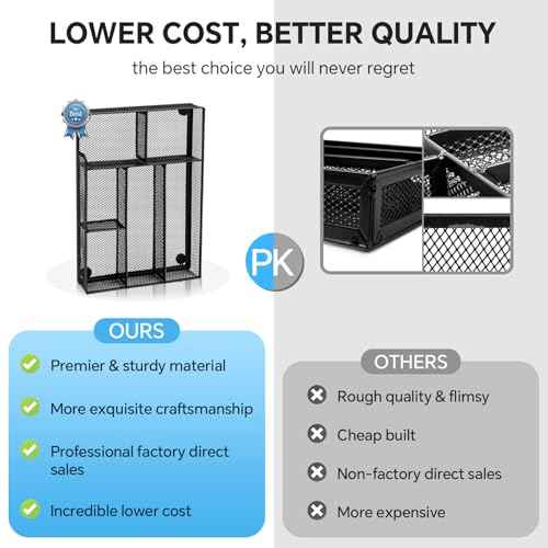 Desk Drawer Organizer, Office Drawer Divider Organizer Tray with 6 Compartments, Metal Mesh Desktop Organization and Accessories for Stationery Makeup Kitchen Toolroom School £¦Office, 12.6x8.27x1.6 in