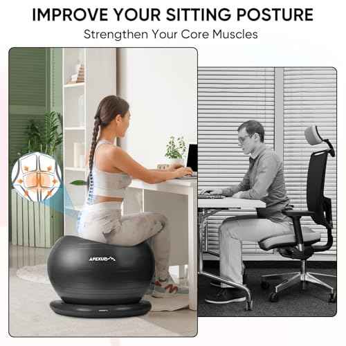 APEXUP Yoga Ball Chair, Exercise Ball Chair with Base for Office, Anti Slip Stability Ball Fitness Ball Seat, Home Gym Workout Ball, Balance Ball with Pump (Black, XL)