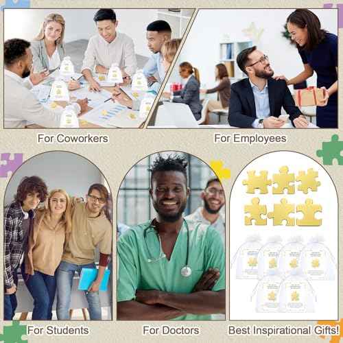 100 Sets Employee Appreciation Gifts Bulk Puzzle Piece Lapel Pins Thank You Cards Organza Bags for Team Appreciation Building Recognition Gifts for Office Soccer Baseball Team (Classic)