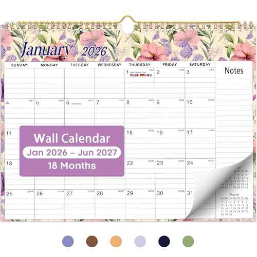 2026 Calendar,18-Month Wall Calendar Runs from January 2026 to June 2027,11.5" x 14.7",Spiral Hanging Monthly Calendar with Twin-Wire Binding,Perfect for Home or Office-Vintage Floral
