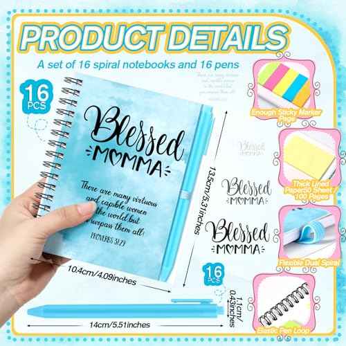 Supervitae 16 Sets Mothers Day Christian Gift Bible Verse Spiral Notebooks with Pen,mother's Day Church Gifts Include Spiral Notebooks with Ballpoint Pen, Prayer Journal Gifts for Mom