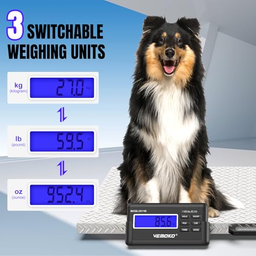 Vemoko 1100lb Capacity Large Dog Livestock Scale 40.7x20.9 Inch Stainless Steel