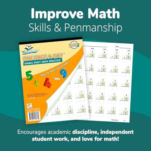 Channie¡¯s One Page A Day Single Digit Addition & Subtraction Workbook for Pre-Kindergarten - 1st Grade Elementary School Students, Single Digit Math Practice, 50 Pages