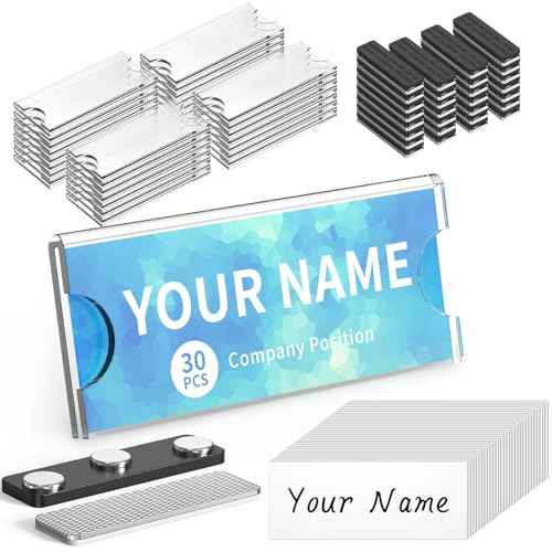 Magnetic Name Tags Kit 30Pcs, Magnetic Badge Holders Clear Acrylic Name Holder with Adhesive Tape for Business Office School