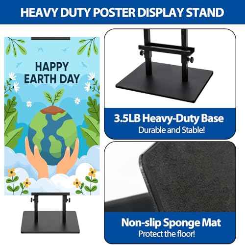 Pedestal Poster Sign Stand for Double Sided Display, Adjustable Poster Board Stand Height Up to 80", Heavy Duty Floor Standing Sign Holder for Board, Foam, Banner Display Stand, Black 1Pack