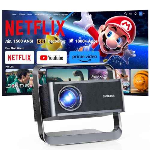 Smart Projector 1080P 4K Support with WIFI 6 and 2-Way Bluetooth 1500ANSI Auto Keystone Electric Focus Mini Projectors Home Theater Movie Outdoor Portable Projector (Black)