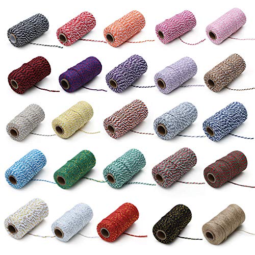Eqarp 2mm Cotton Cord Bakers Twine 109 yd Yellow+White - Gift Wrapping & DIY Craft Rope