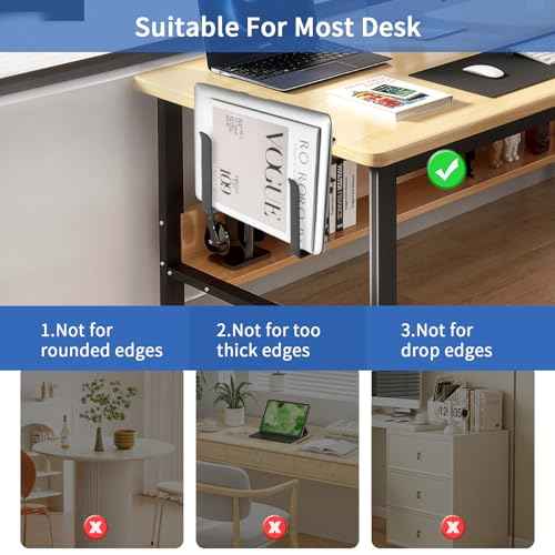 LUKETURE Adjustable Side Laptop Mount, No Drill Laptop Holder, Under Desk Storage, Clamp-On Laptops Stands, Desk Side Mount for Laptops, Mac mini, Keyboard with Anti-Scratch Silicone