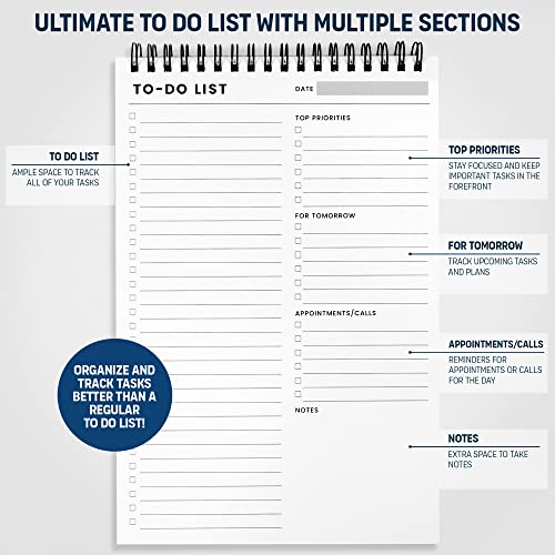 Of a Happy Kind 6.5x9.8” Spiral To Do List Notepad with Multiple Sections - Daily Planner