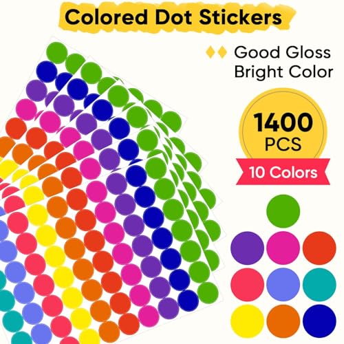 Dreecy 10-Color 1400 pcs Round Color Coding Labels 3/4 Inch Classroom Office Stickers